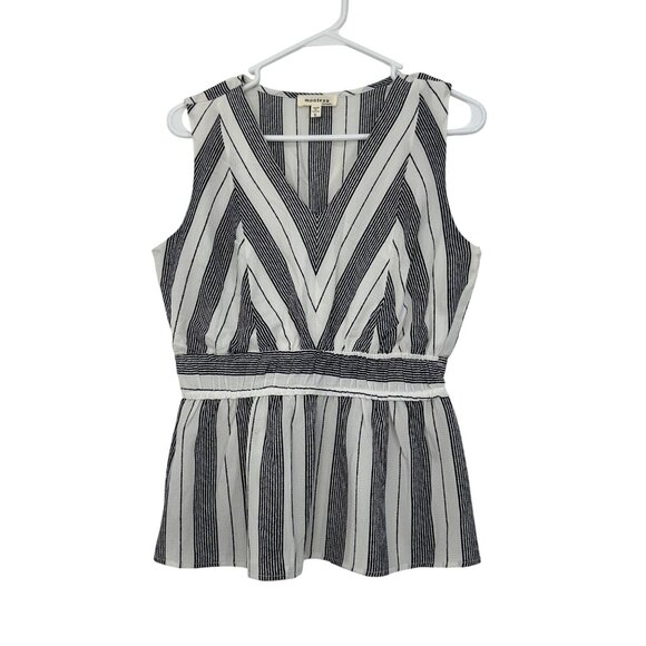 Monteau Womens Striped Sleeveless Peplum Top Size Large  Black & White Pullover - Picture 1 of 10